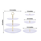 3-Tier Acrylic Cupcake Stand Clear - Sturdy Dessert Serving Tray Platter with Gold Top Handles for Classy Special Occasions & Dessert Buffets 12"