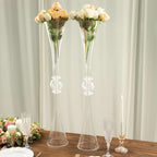 2 Pack 31" Clear Crystal Embellishment Trumpet Flower Vase, Reversible Plastic Table Centerpiece