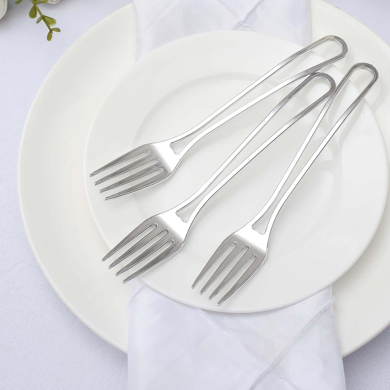 24-Pack Plastic Forks with Modern Hollow Handle Design Silver - Stylish Disposable Utensils 7"