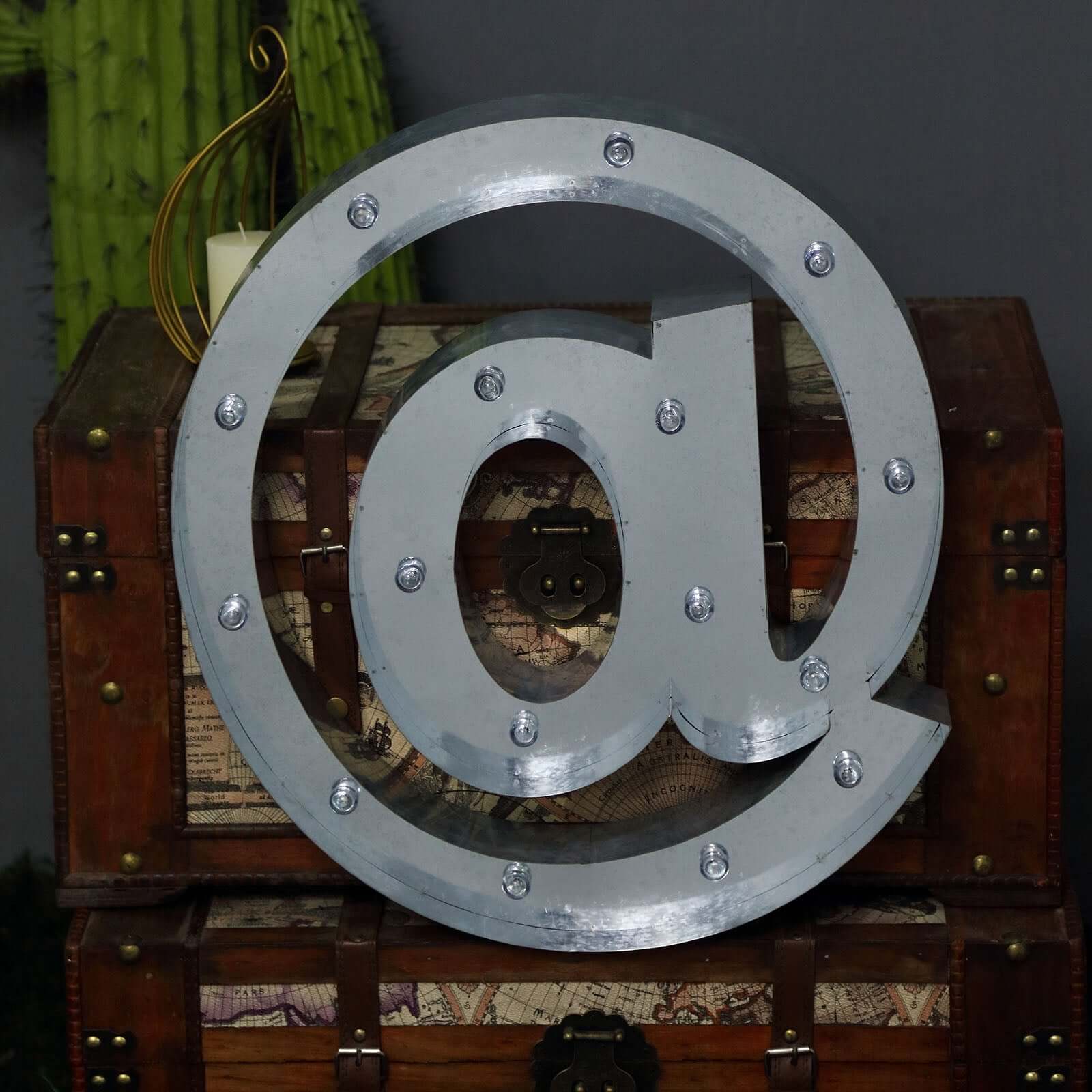 20" Vintage Galvanized Metal Marquee Symbol Lights Cordless With 16 Warm White LED - @