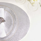 6-Pack Placemats Glitter Design Silver Sparkle Oval - Non-Slip Decorative Table Mats for Dining 12"x18"