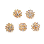 5 Pack Rhinestone Brooches Gold Plated with Mandala Crystal - Gleaming Floral Sash Pins for Wedding Bouquets & Events