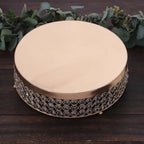 Metal Cake Stand Pedestal Crystal Beaded Design Gold - Cupcake Display and Dessert Riser 14"
