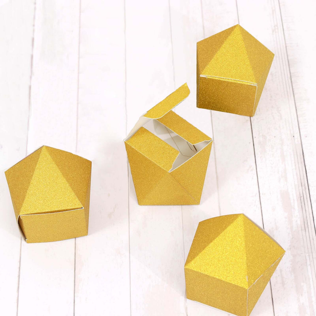 25 Pack 2"x3" Geometric Gold Glitter Wedding Favor Candy Gift Boxes