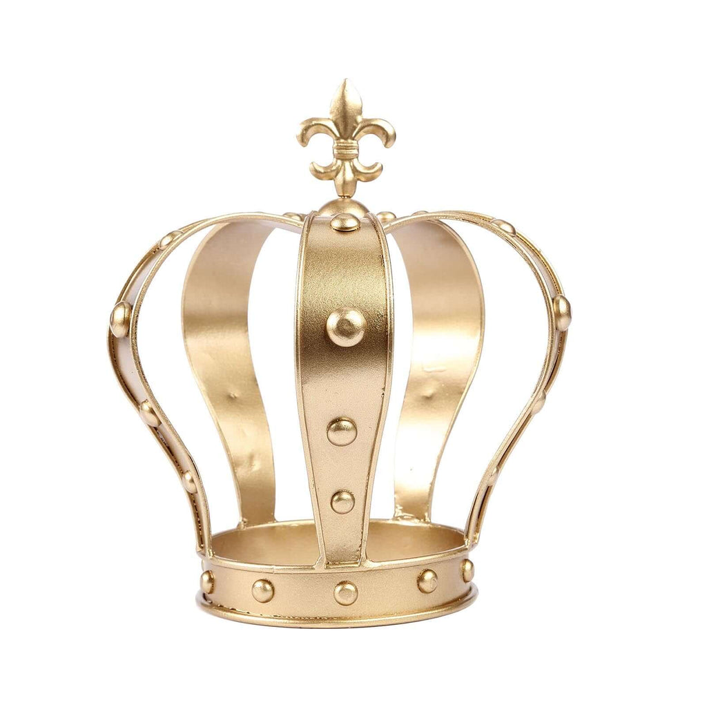 Metal Royal Crown Cake Topper 8" Gold Fleur-De-Lis Top - Refined Cake Centerpiece Decoration for Upscale & Royal-Themed Events