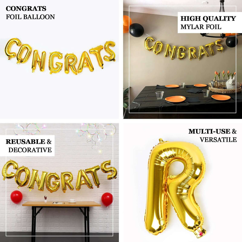 13" Ready-To-Use Shiny Gold "Congrats" Mylar Foil Balloon Banner Sign