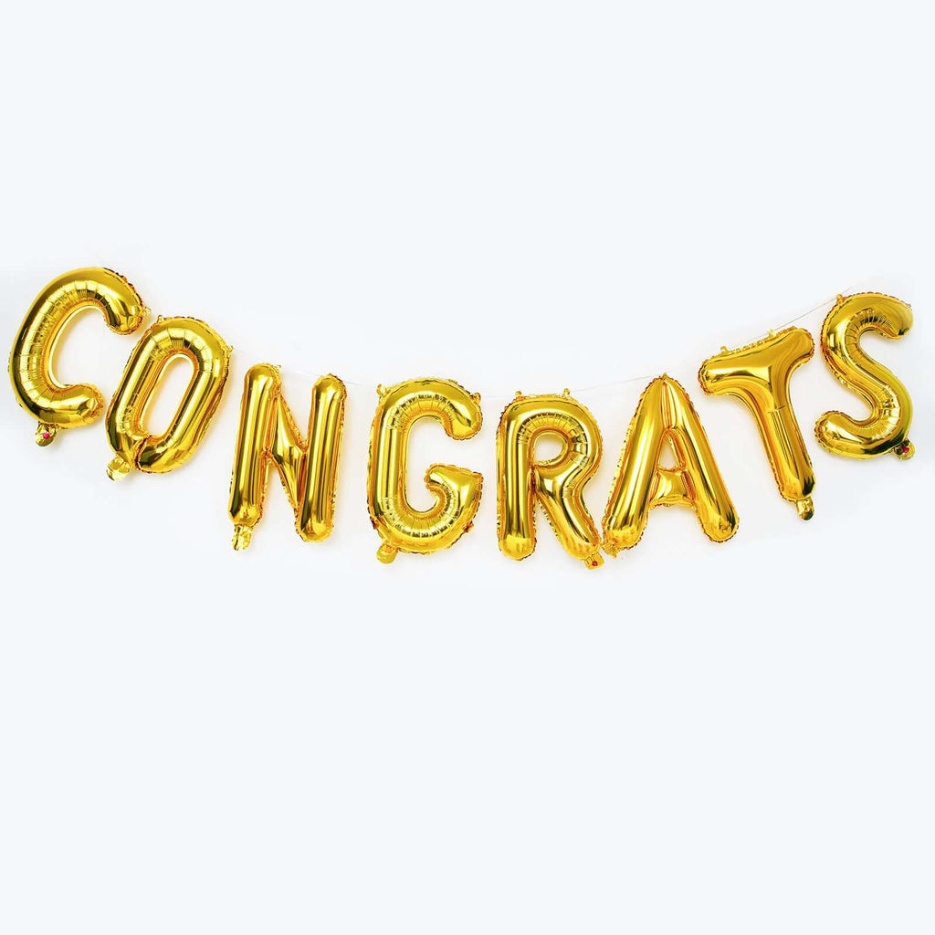 13" Ready-To-Use Shiny Gold "Congrats" Mylar Foil Balloon Banner Sign