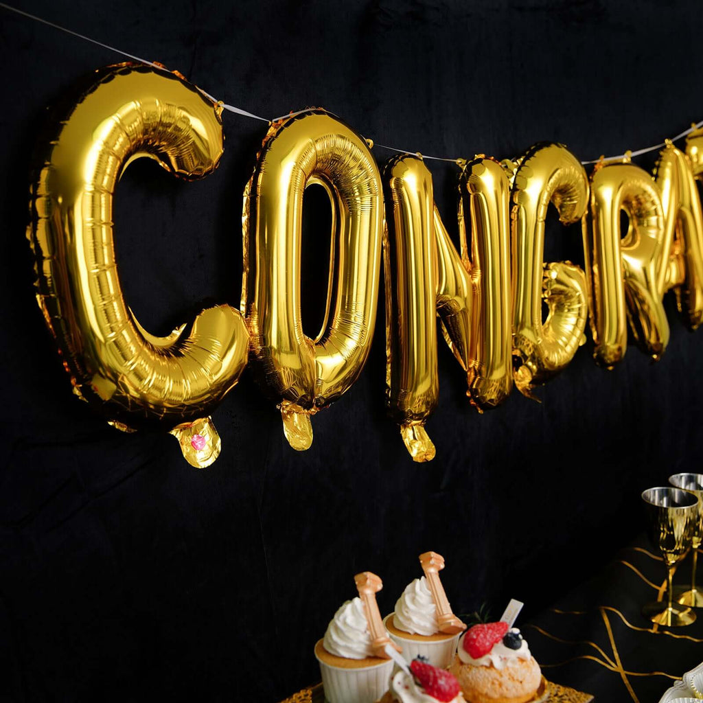 13" Ready-To-Use Shiny Gold "Congrats" Mylar Foil Balloon Banner Sign