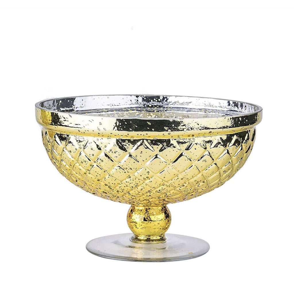 Mercury Glass Pedestal Bowl Vase Compote Style Gold - Sophisticated Floral Table Decor for Events 8"