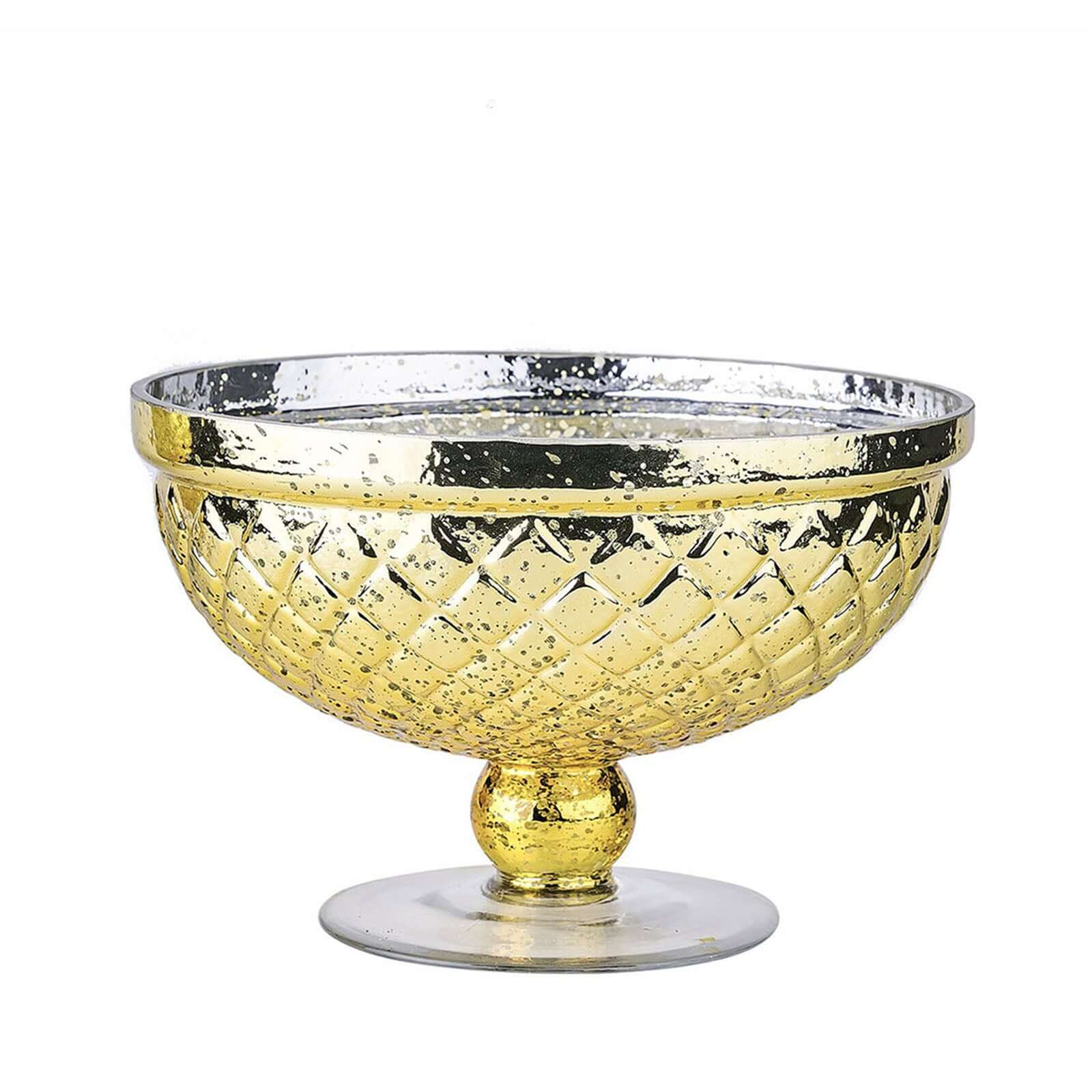 Mercury Glass Pedestal Bowl Vase Compote Style Gold - Sophisticated Floral Table Decor for Events 8"