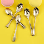 24-Pack Plastic Mini Dessert Spoons Gold - Heavy Duty Disposable Silverware 4"