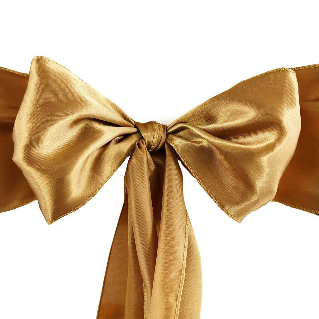 5 Pack Satin Chair Sashes Gold - Durable Chair Bows with Shiny Finish for Classy Event Chair Decor 6"x106"