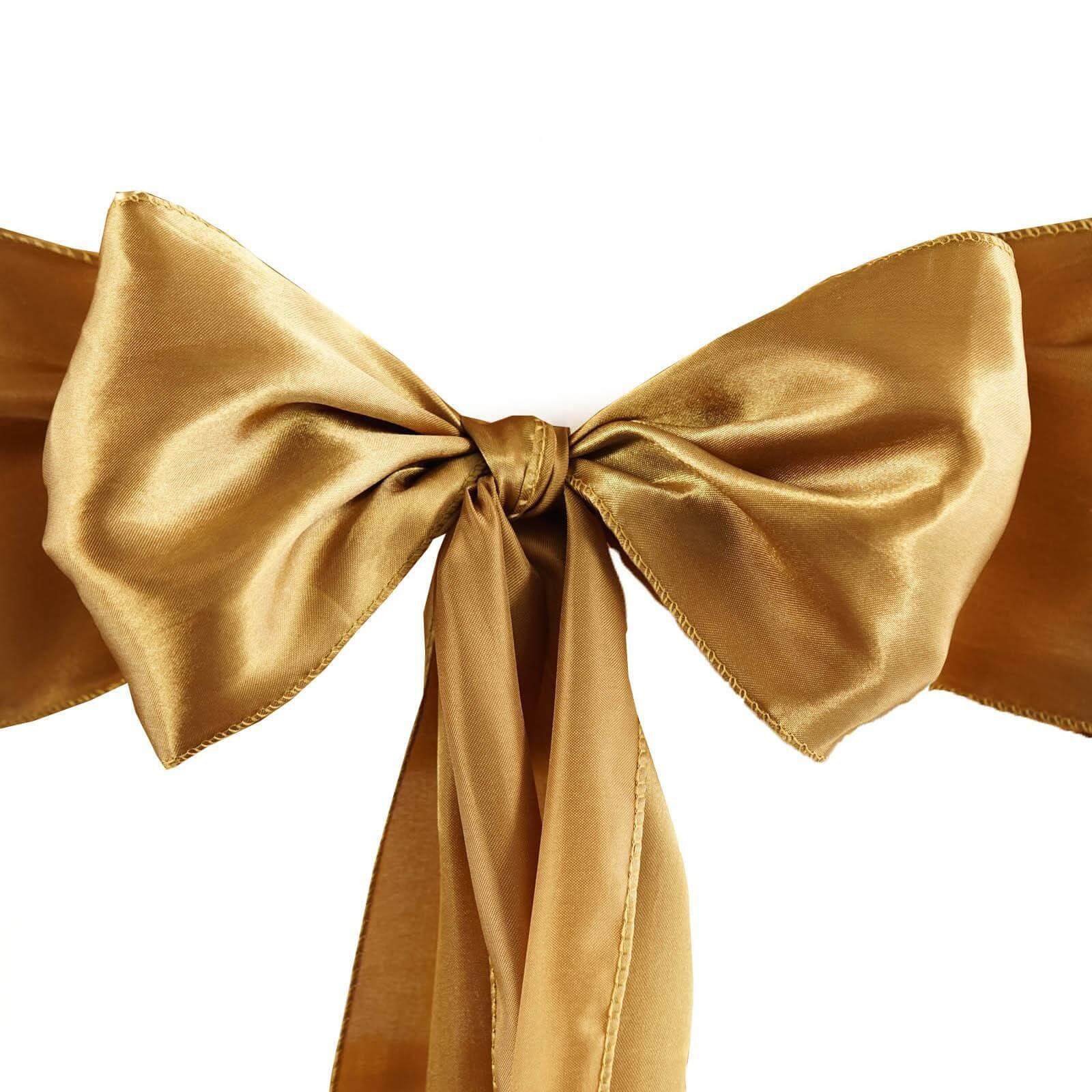 5 Pack Satin Chair Sashes Gold - Durable Chair Bows with Shiny Finish for Classy Event Chair Decor 6"x106"