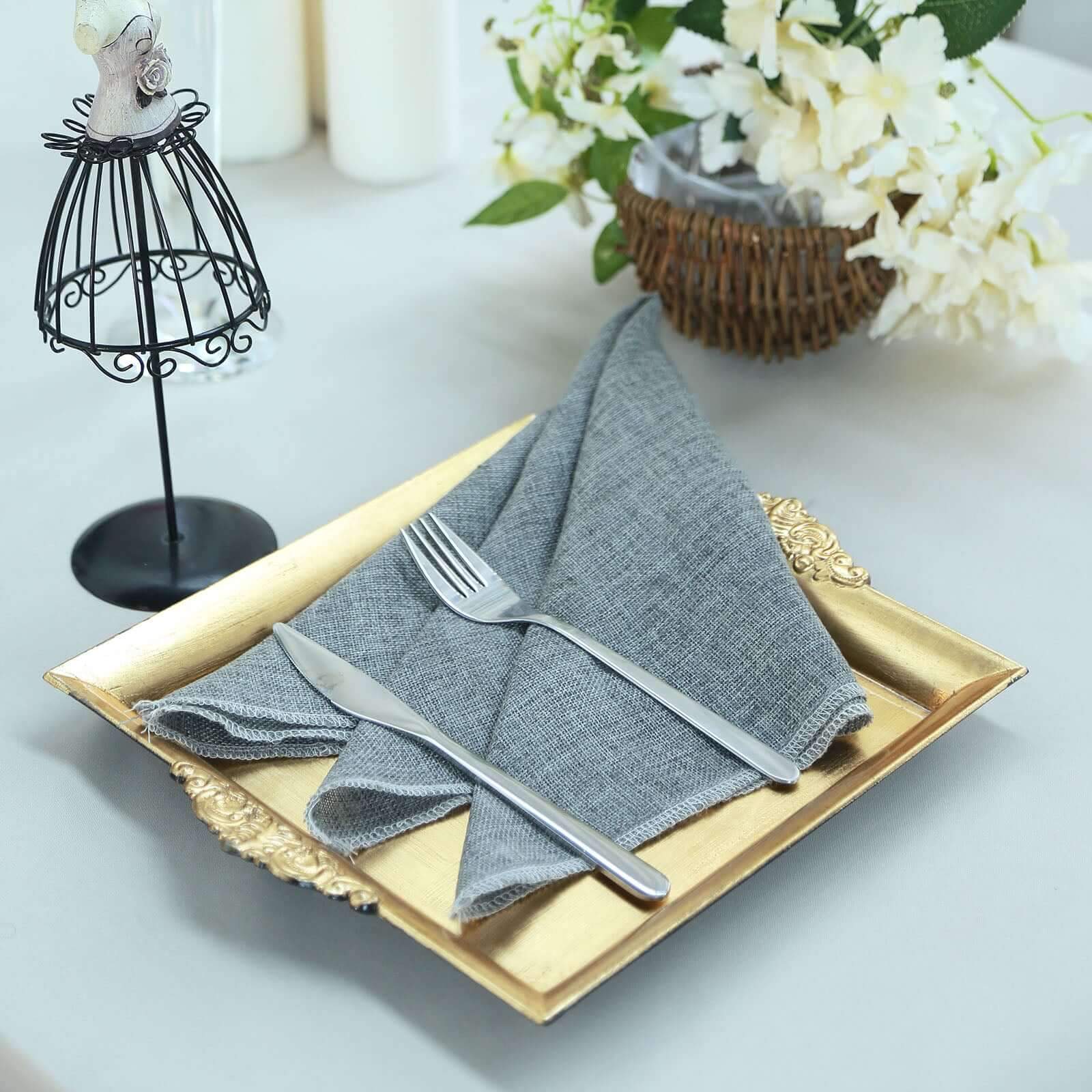 2-Pack Acrylic Square Serving Trays 10" in Metallic Gold with Embossed Handles, Decorative Dinner Party Food Platters