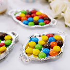 12-Pack Display Trays Party Favor Baroque Oval Design Silver - Mini Serving Platters for Sweets and Desserts 4.5"