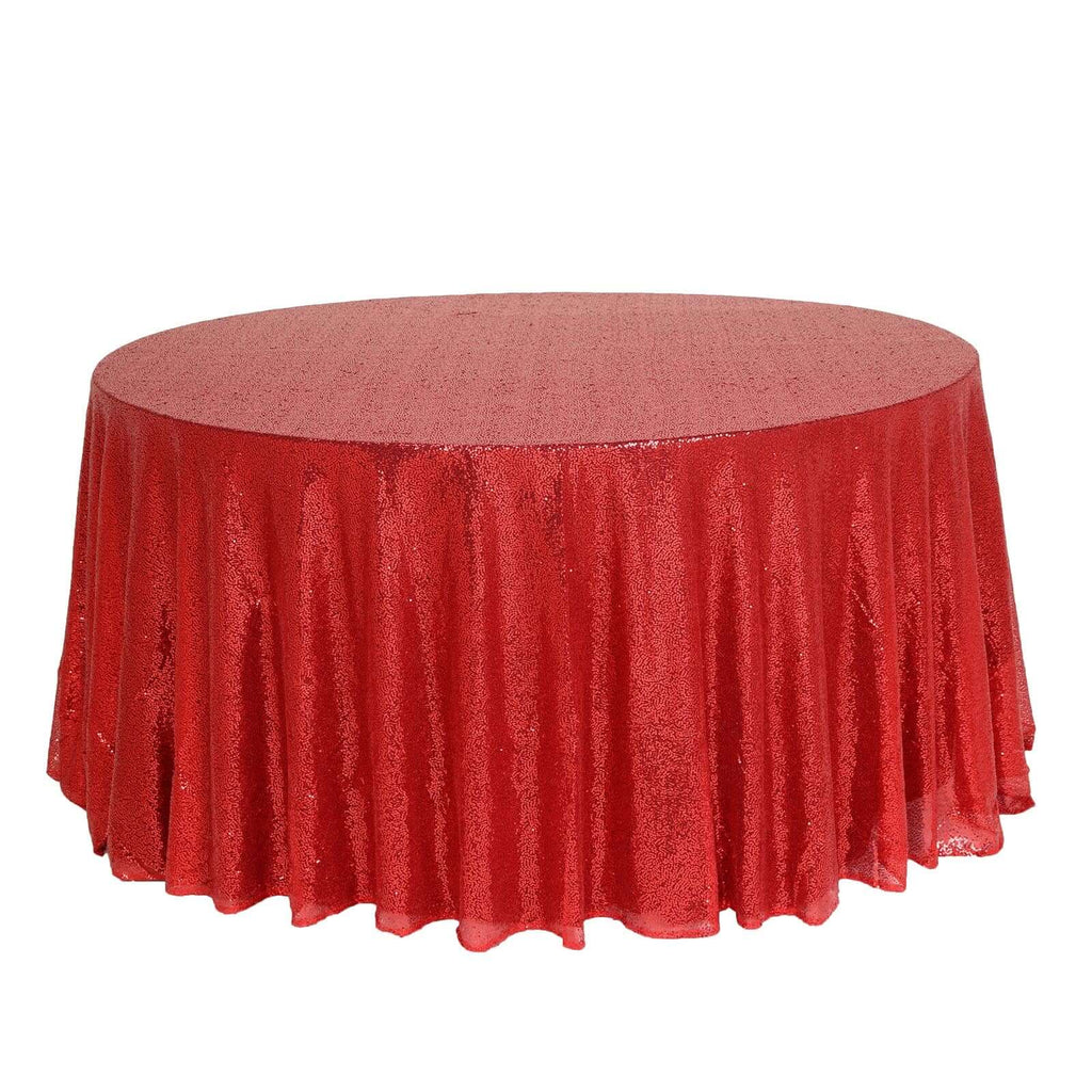 Sequin 132" Round Tablecloth Red - Seamless Dazzling Table Cover