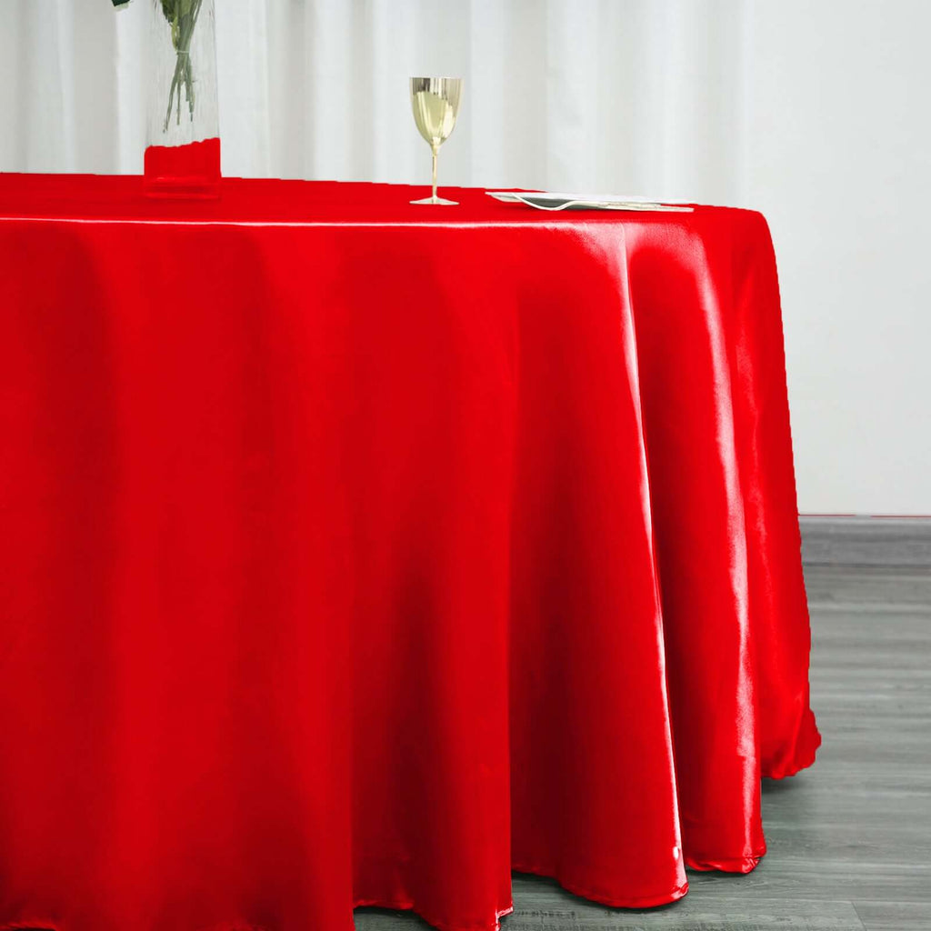 Satin 120" Round Tablecloth Red - Stylish Seamless Table Cover