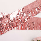 16ft Metallic Rose Gold Foil Tassel Fringe Backdrop Banner, Tinsel Garland Decor
