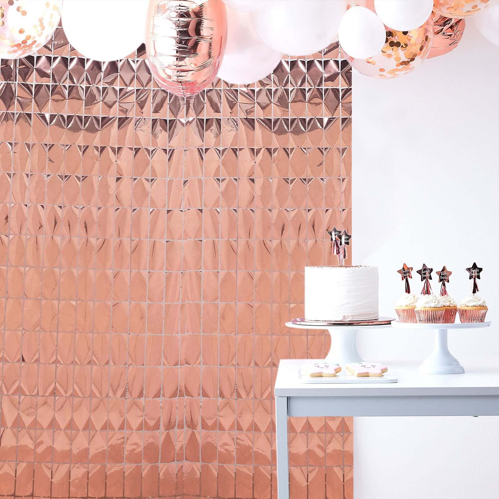 Shiny Rose Gold Metallic Foil Rectangle Curtain Party Backdrop Door Window Curtain - 3ftx6.5ft - Bell Racket Store