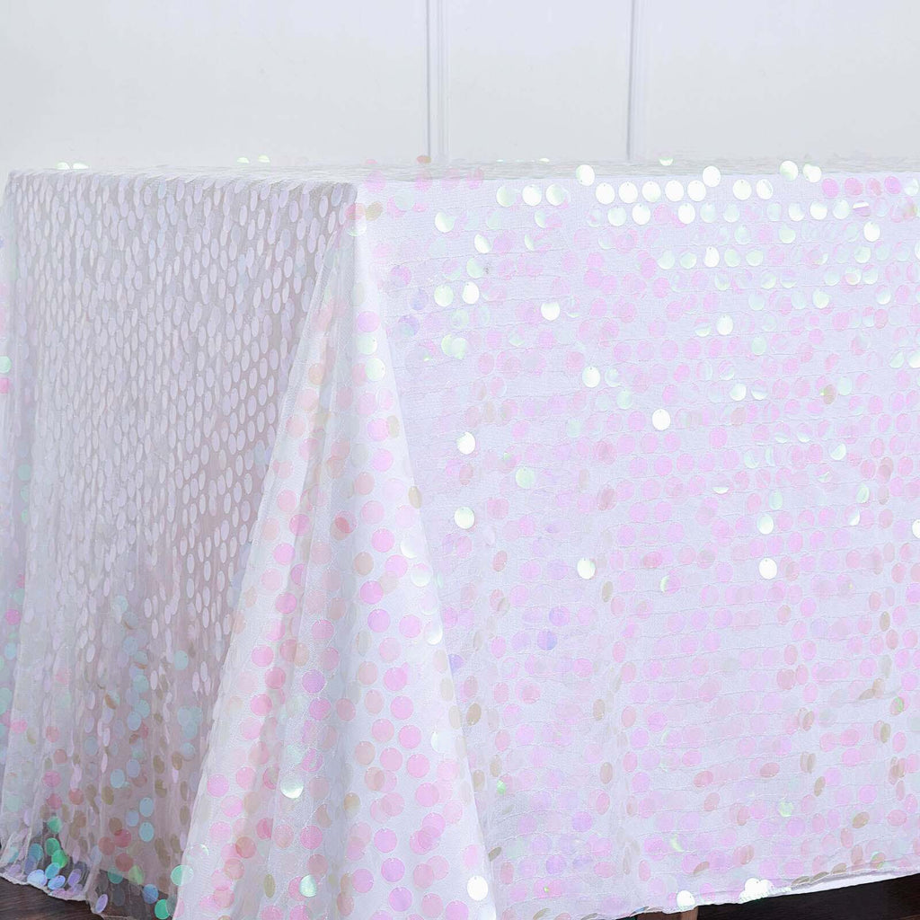 Sequin 90"x132" Rectangle Tablecloth Iridescent - Seamless Big Payette Table Cover