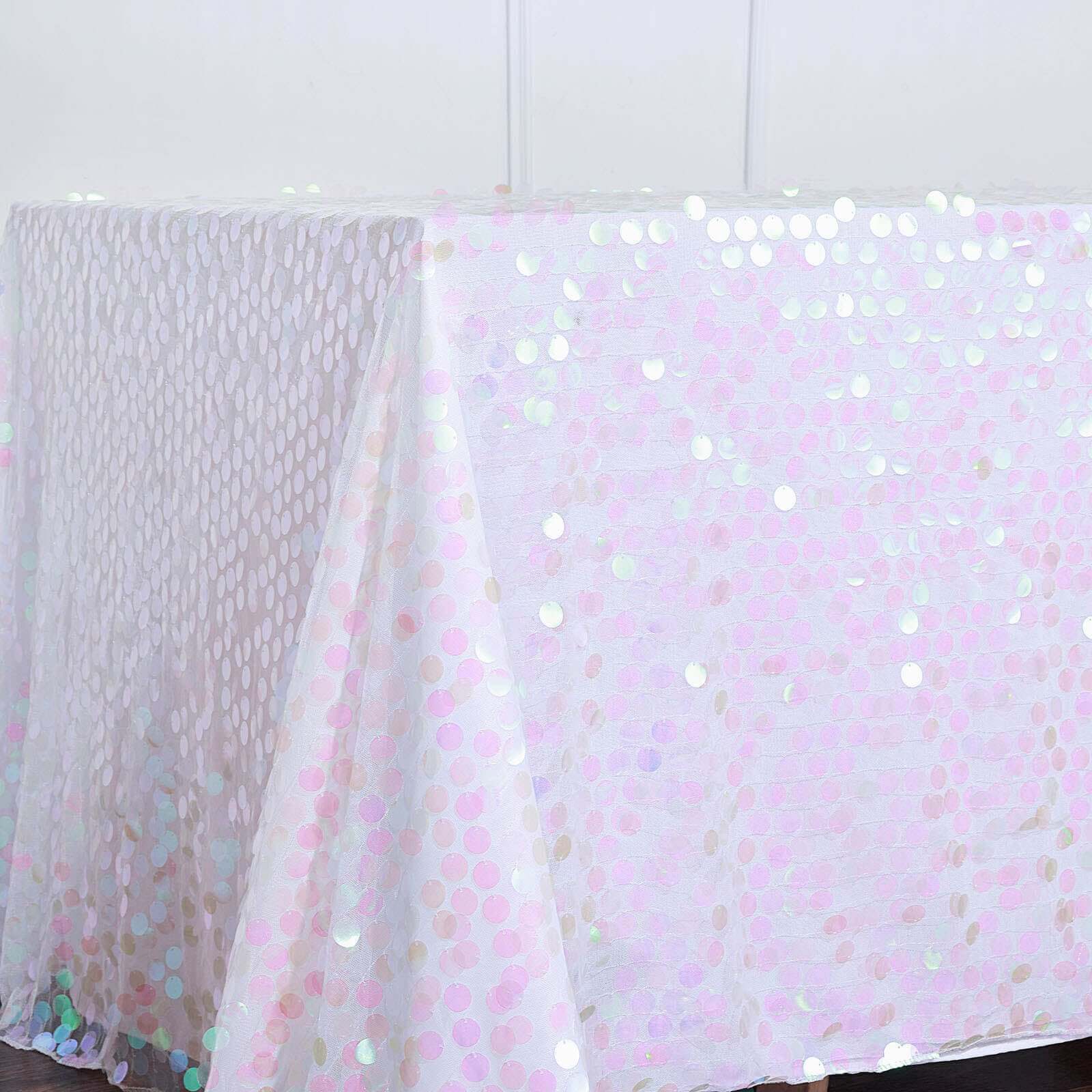 Sequin 90"x132" Rectangle Tablecloth Iridescent - Seamless Big Payette Table Cover