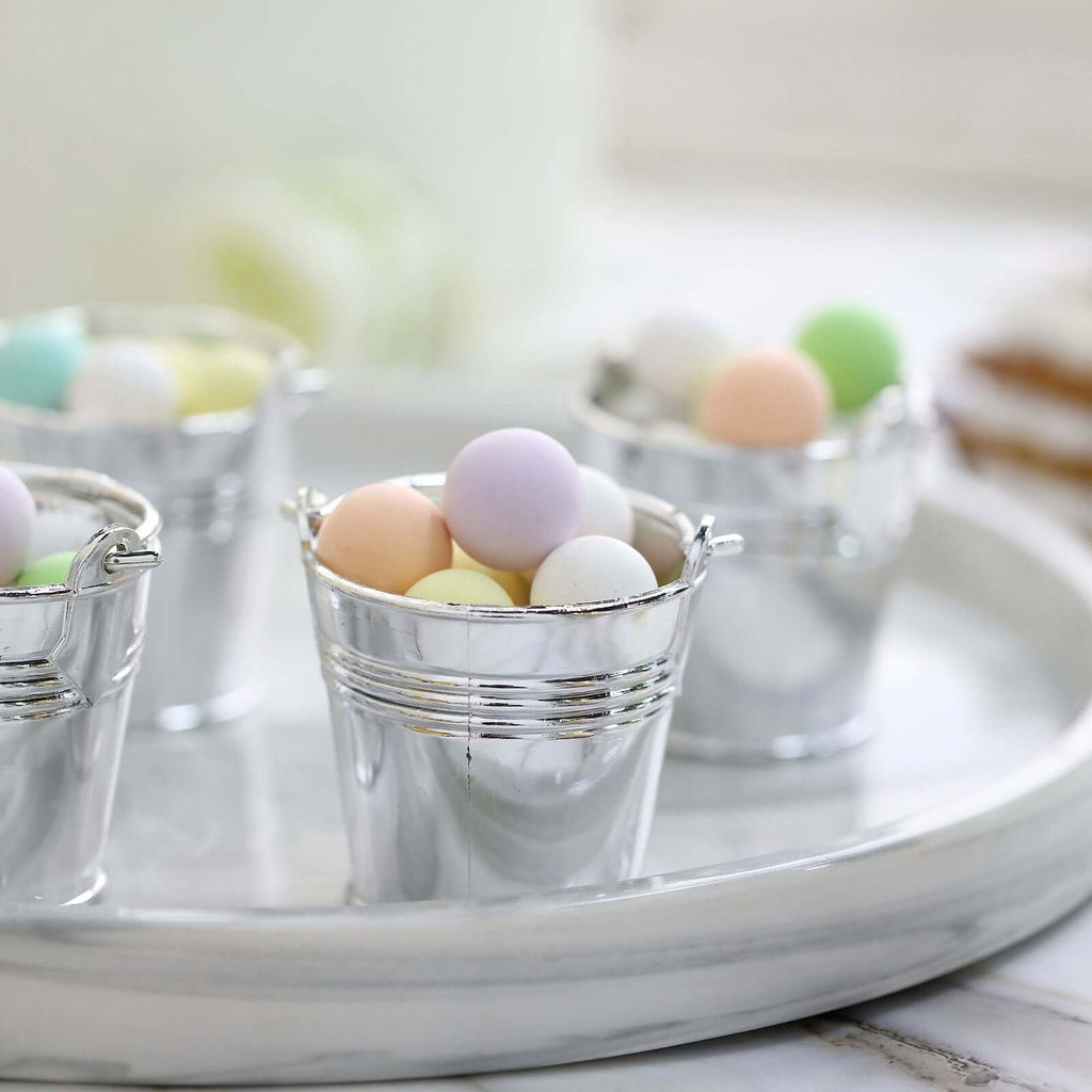 12 Pack 2" Silver Mini Planter Treat Party Favor Boxes, Small Pail Bucket Candy Container Gift Boxes