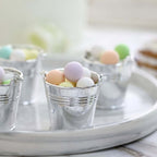12 Pack 2" Silver Mini Planter Treat Party Favor Boxes, Small Pail Bucket Candy Container Gift Boxes