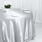 Satin 132" Round Tablecloth Silver - Stylish Seamless Table Cover
