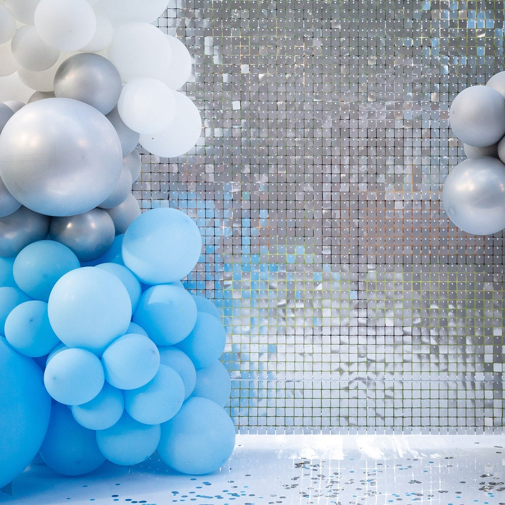 Shiny Silver Square Sequin Shimmer Wall Party Photo Backdrop, 24sq.ft Active Spangle Wall Art DÃ©cor Panels - 24 Panels - Bell Racket Store