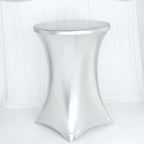 Metallic Spandex 30" Fitted Round Cocktail Table Cover Silver Highboy Tablecloth - Stretch Fit & Water-Resistant