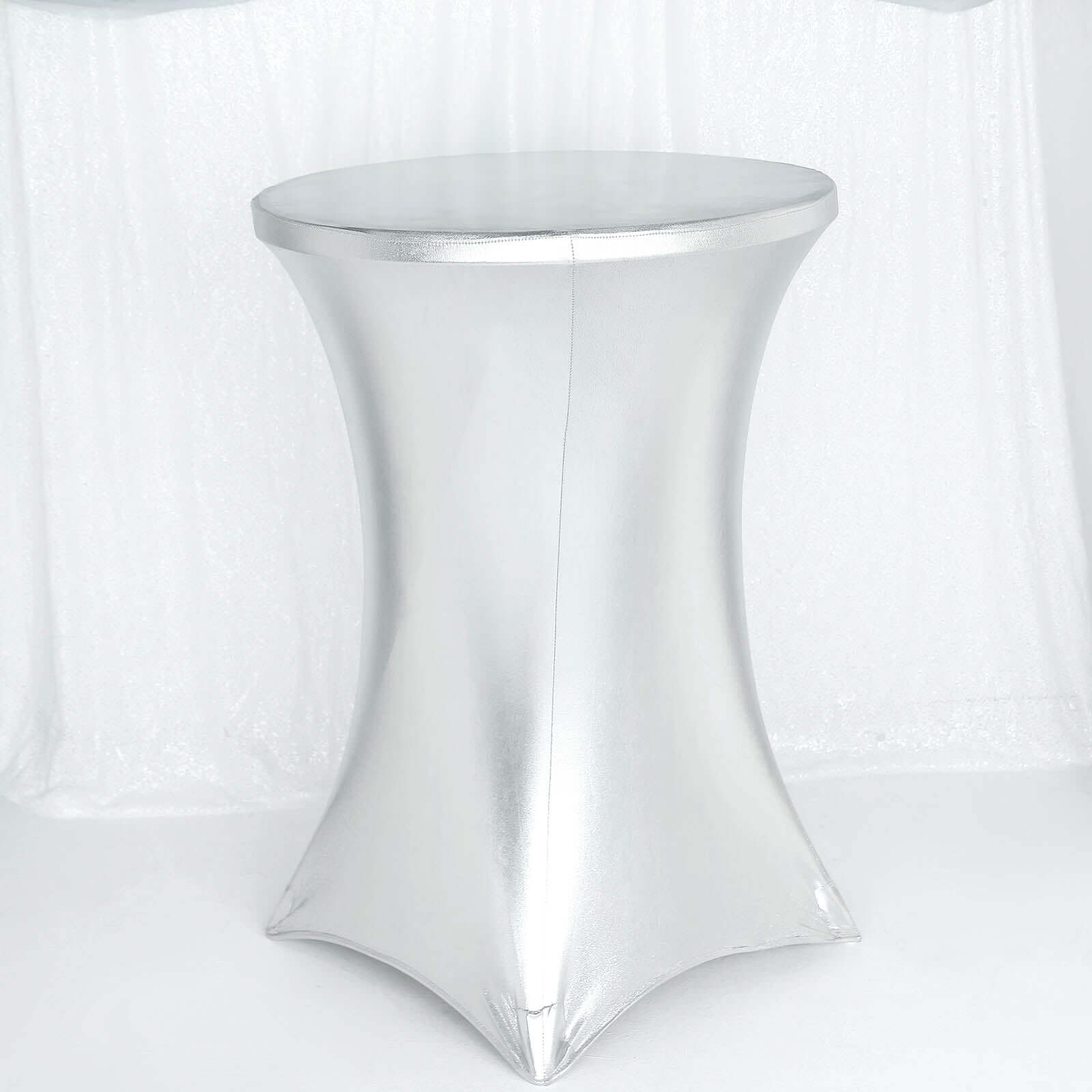 Metallic Spandex 30" Fitted Round Cocktail Table Cover Silver Highboy Tablecloth - Stretch Fit & Water-Resistant