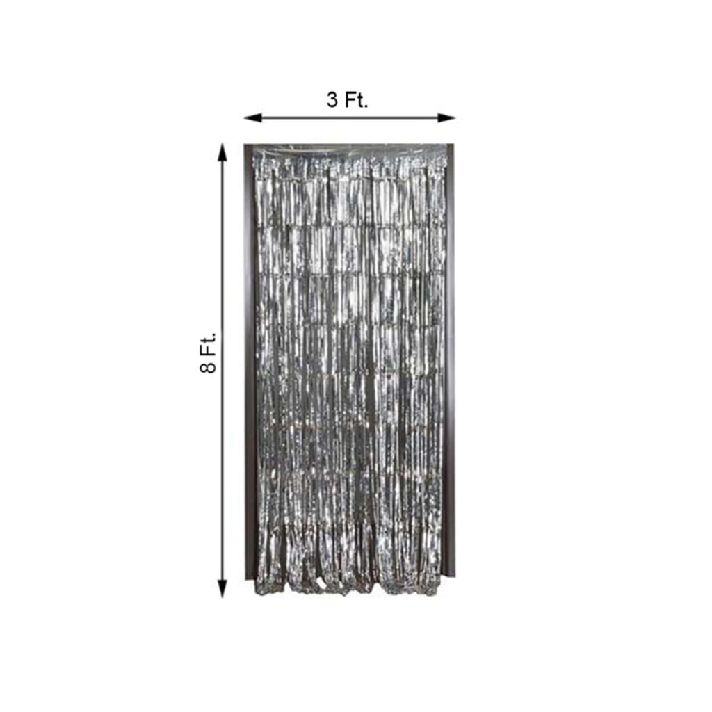 8ft Silver Metallic Tinsel Foil Fringe Doorway Curtain Party Backdrop