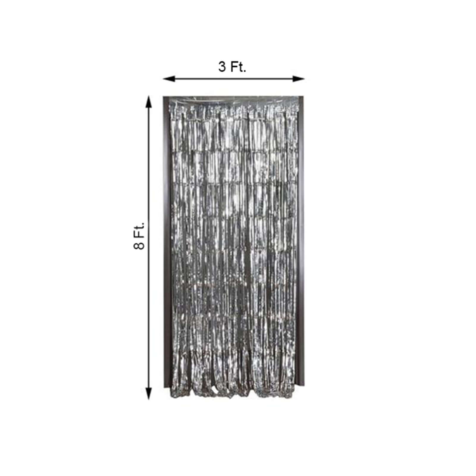 8ft Silver Metallic Tinsel Foil Fringe Doorway Curtain Party Backdrop