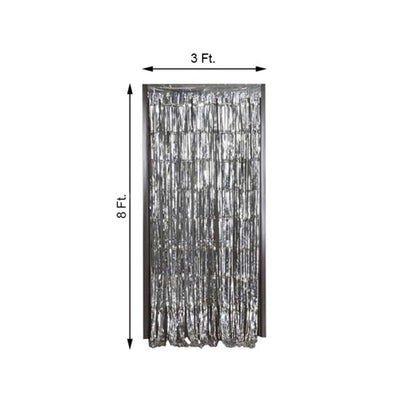 8ft Silver Metallic Tinsel Foil Fringe Doorway Curtain Party Backdrop