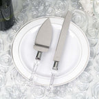 2 Set Knife and Server Stainless Steel with Clear Acrylic Handle - Party Favors with Gift Box 10" & 12"
