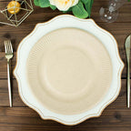 50-Pack Bagasse 10" Round Dinner Plates in Natural with Ribbed Rim - Eco Friendly Biodegradable Sugarcane Party Plates for Events