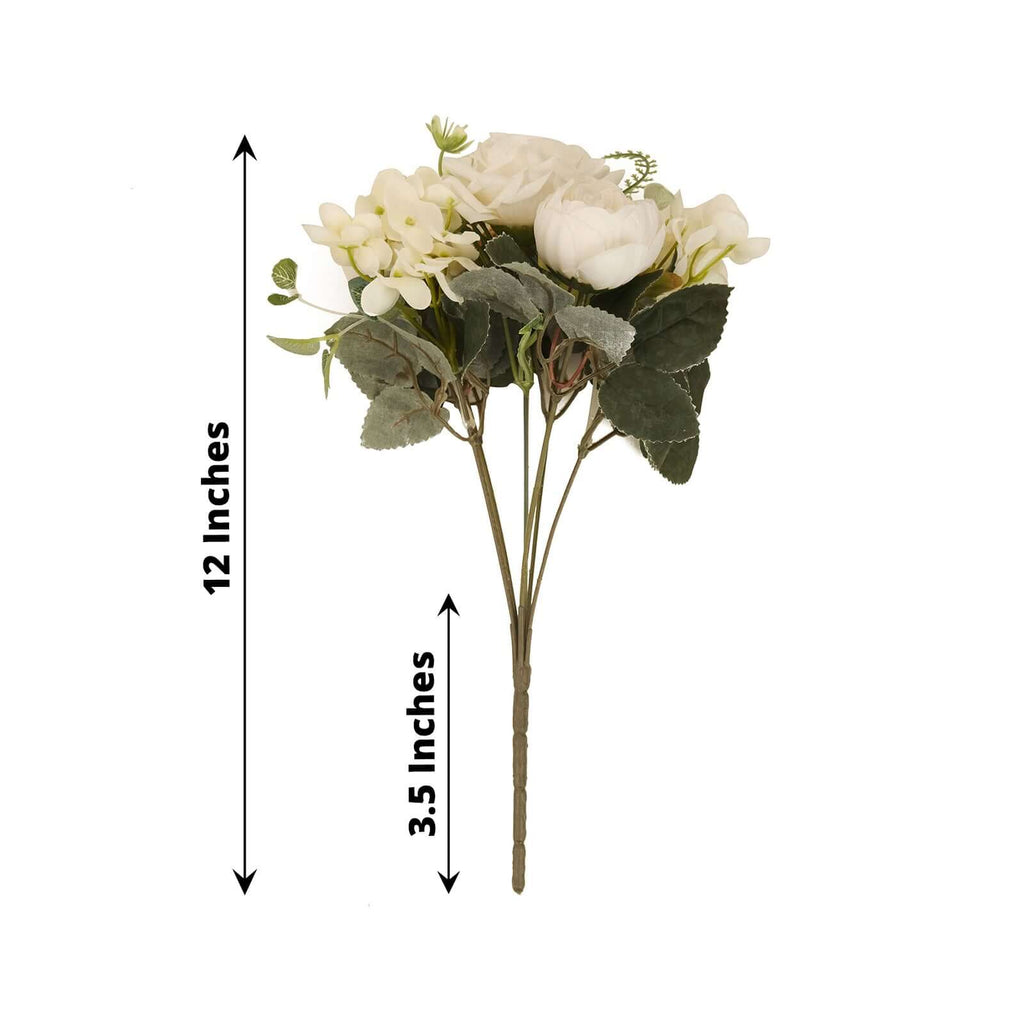 2 Pack Artificial Rose & Peony Floral Arrangements â€“ 12" Ivory Silk Bouquets for Weddings & Home DÃ©cor