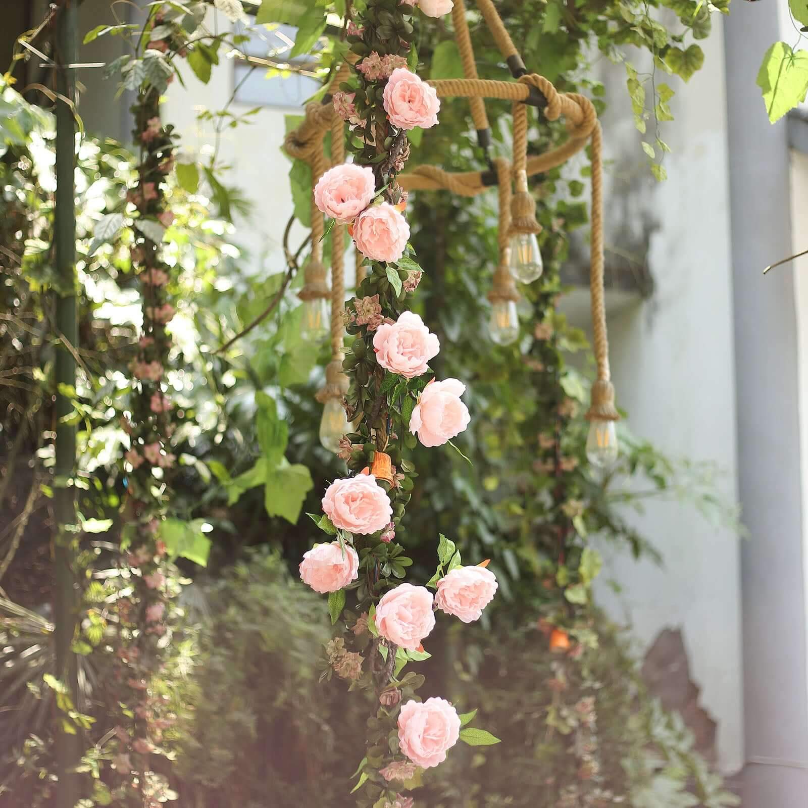 6ft Blush Artificial Silk Peony Hanging Flower Garland, Faux Vine