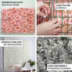 11 Sq ft. Cream 3D Silk Rose and Hydrangea Flower Wall Mat Backdrop - 4 Artificial Panels