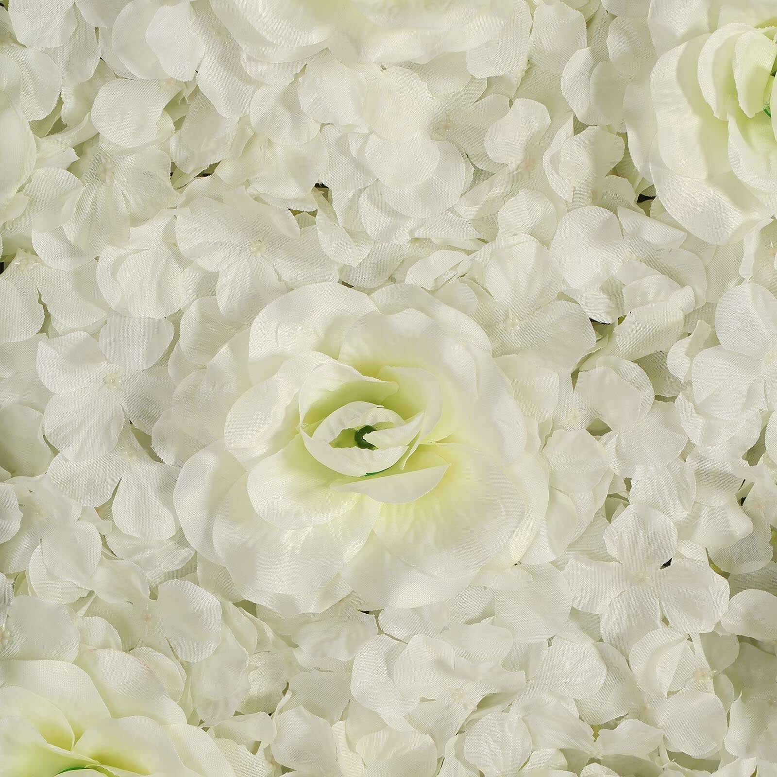 11 Sq ft. Cream 3D Silk Rose and Hydrangea Flower Wall Mat Backdrop - 4 Artificial Panels