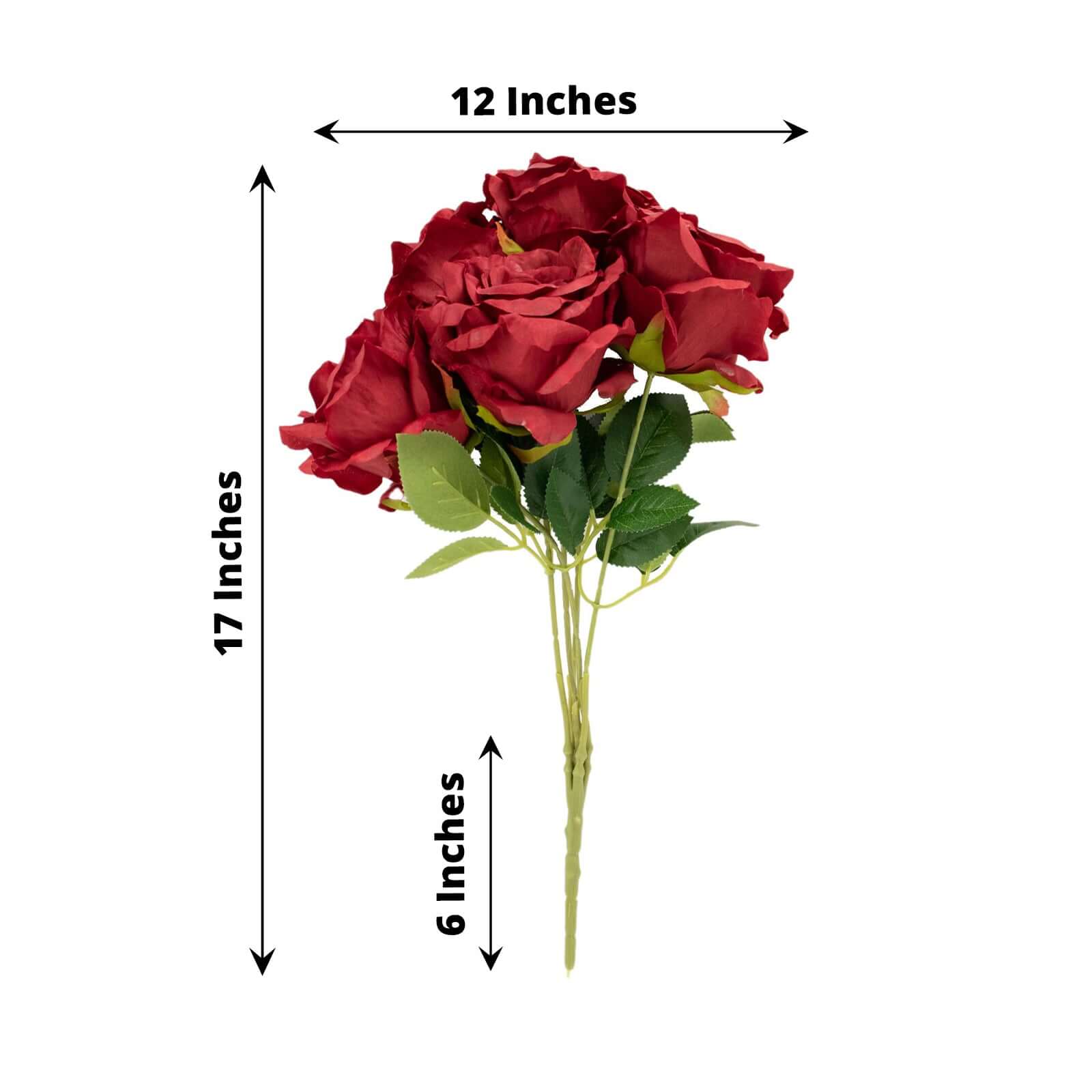 2 Bushes 17" Burgundy Premium Silk Jumbo Rose Flower Bouquet, High Quality Artificial Wedding Floral Arrangements