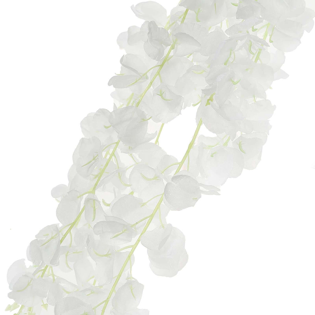 42" Silk Hanging Wisteria Flower Garland Vines in White, Elaborated 5 Full Strands in 1 Bush