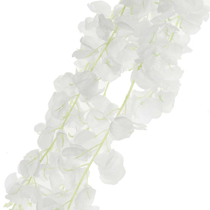 42" Silk Hanging Wisteria Flower Garland Vines in White, Elaborated 5 Full Strands in 1 Bush