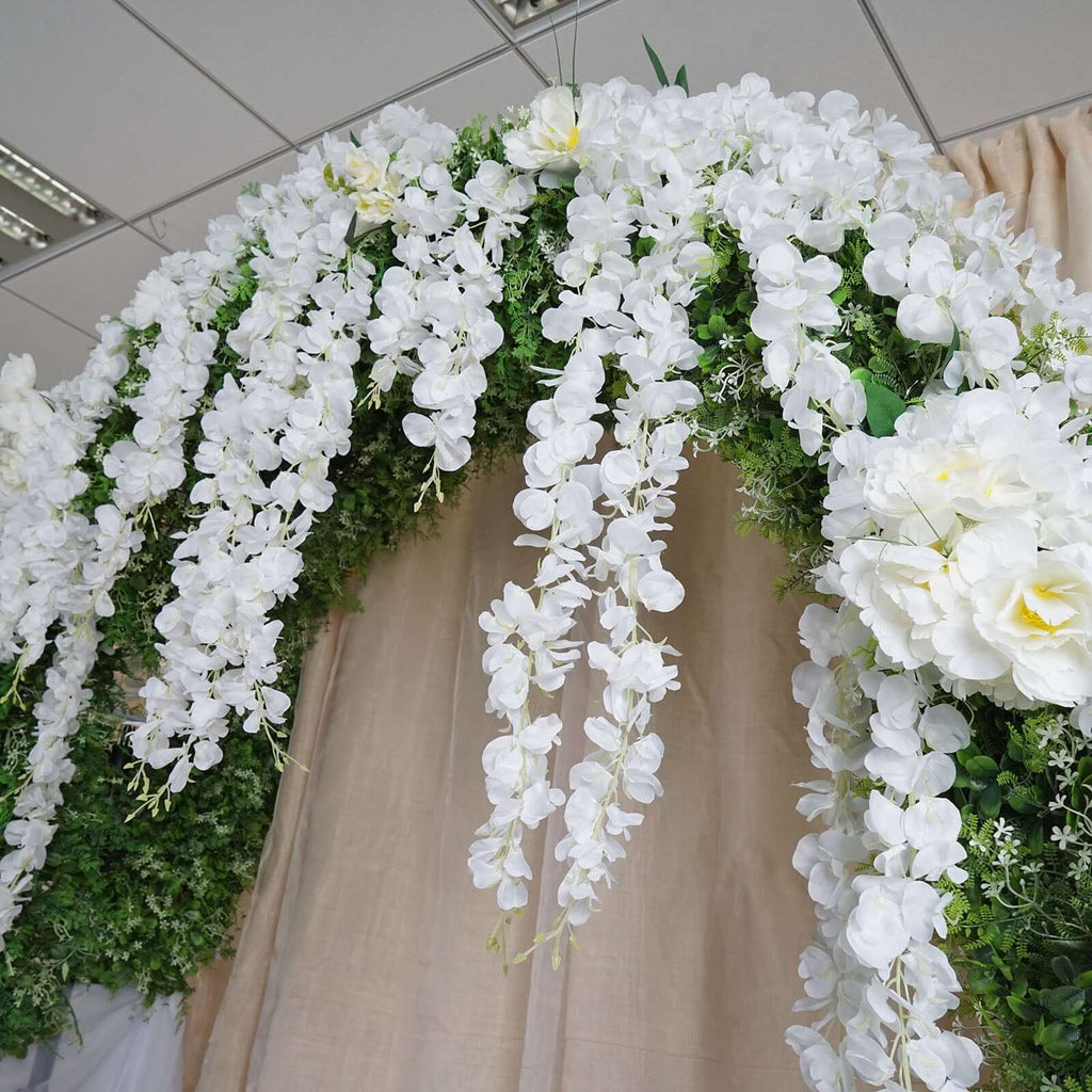 42" Silk Hanging Wisteria Flower Garland Vines in White, Elaborated 5 Full Strands in 1 Bush