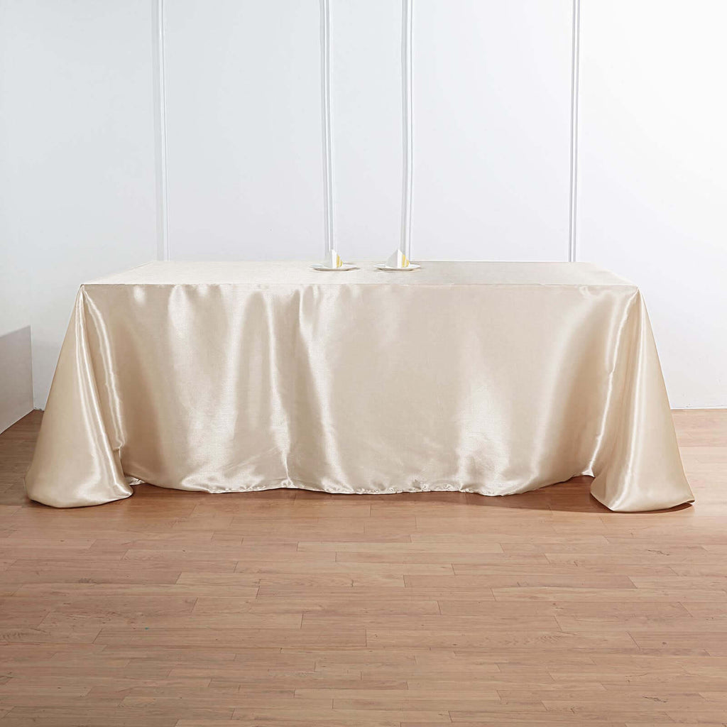 Satin Rectangular 90"x132" Tablecloth Beige - Seamless Table Cover
