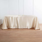 Satin Rectangular 90"x132" Tablecloth Beige - Seamless Table Cover