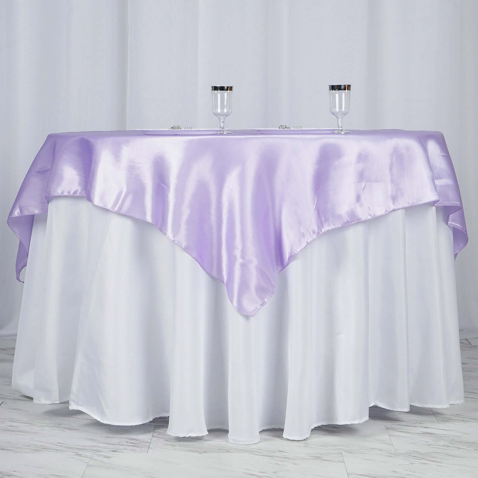 Satin 60"x60" Table Overlay Square Tablecloth Lavender Lilac - Smooth Silky Touch Table Cover