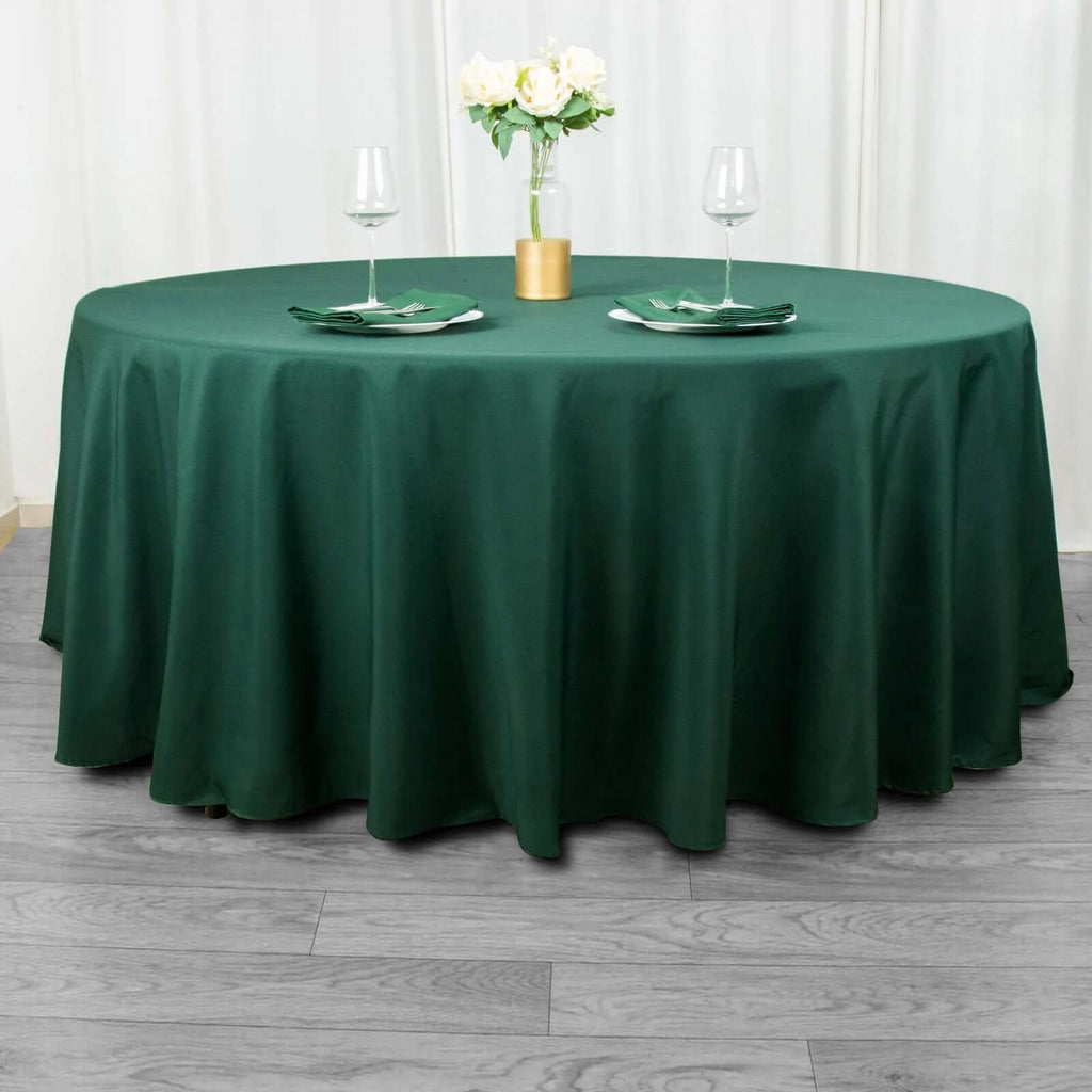 Premium Polyester 108" Round Tablecloth Hunter Emerald Green - Wrinkle-Resistant 220GSM Table Cover