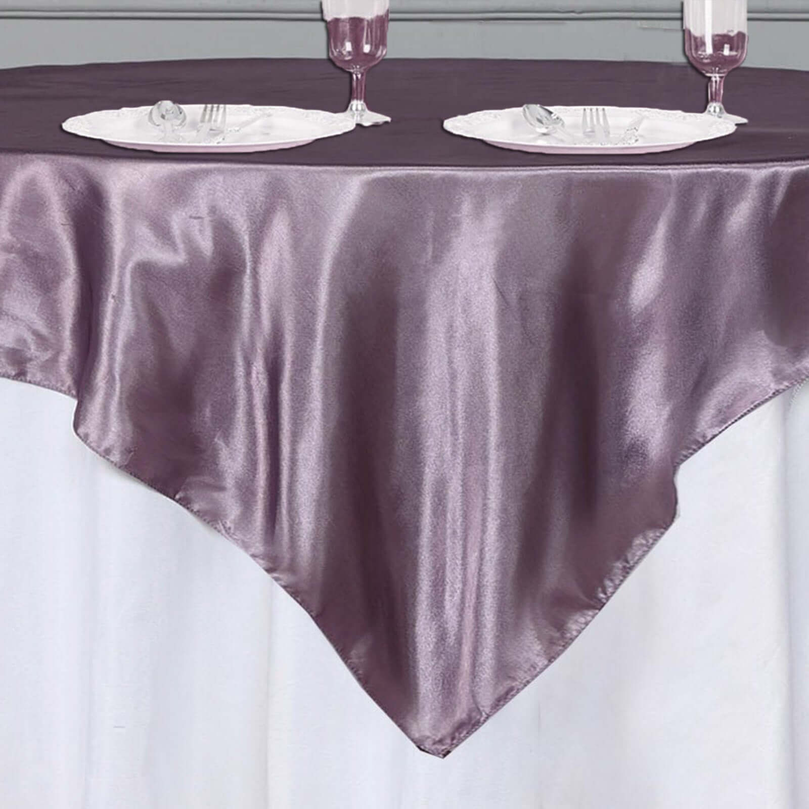 Satin 60"x60" Table Overlay Square Tablecloth Violet Amethyst - Smooth Silky Touch Table Cover