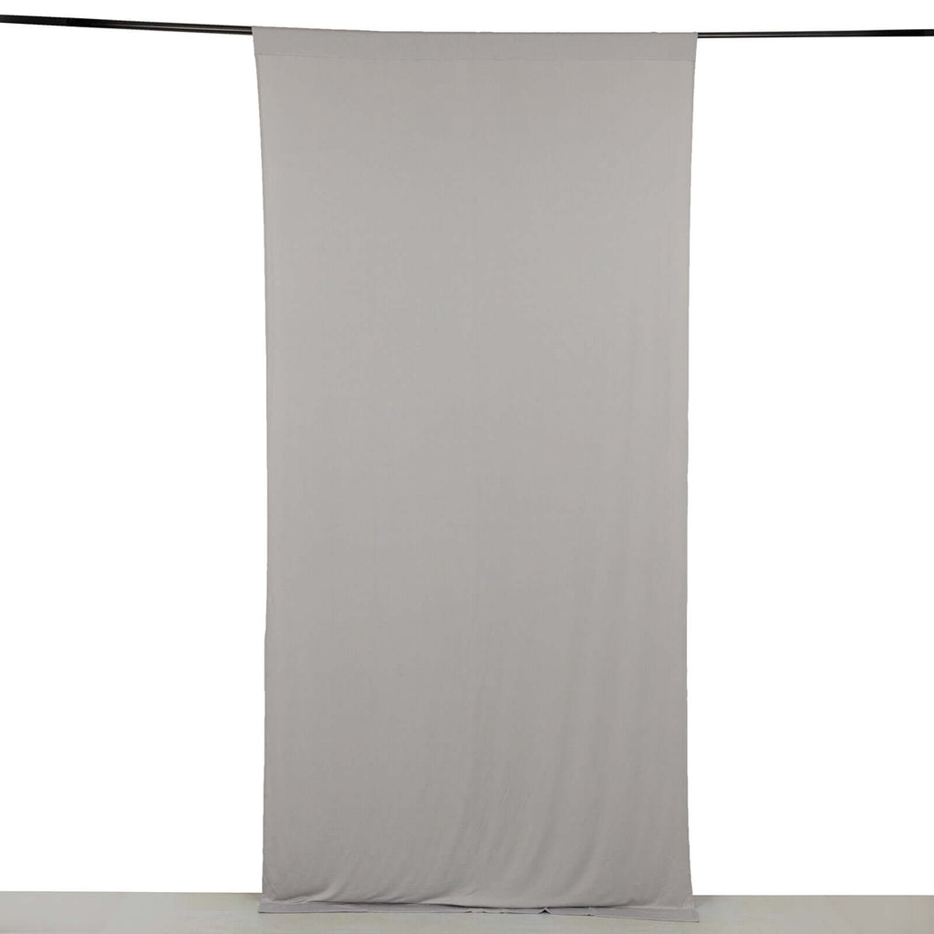 Silver 4 - Way Stretch Spandex Event Curtain Drapes, Wrinkle Free Backdrop Event Panel with Rod Pockets - 5ftx10ft - Bell Racket Store